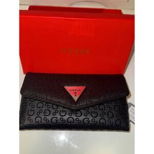 NWT Guess Black Embossed Logo Wallet with Box